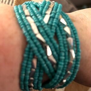Turquoise and Silver Beaded Bracelet